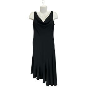 S.L. Fashions Black Sleeveless Cowl Neck Handkerchief Hem Evening Dress SZ 12